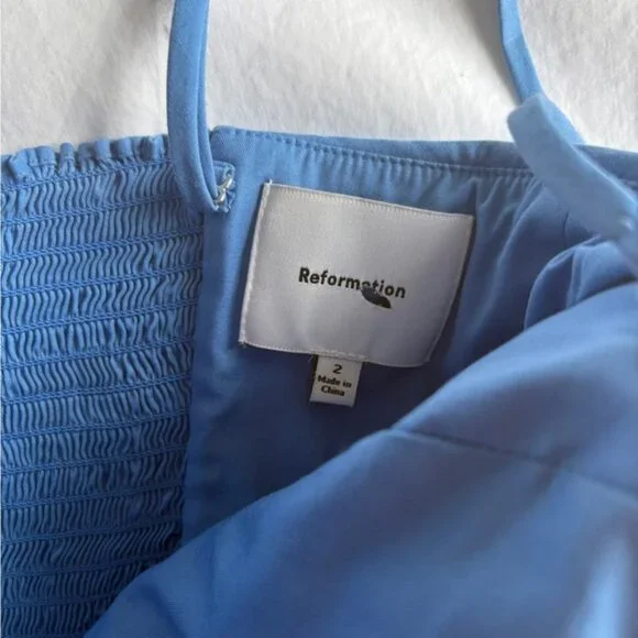 NEW Reformation Lissa Cotton Midi Dress Azure Blue Removable Strap | US 2 UK 6 - Picture 9 of 13